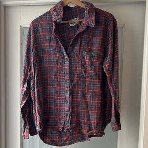 Treasure & Bond Women's Red and Blue Plaid Blouse